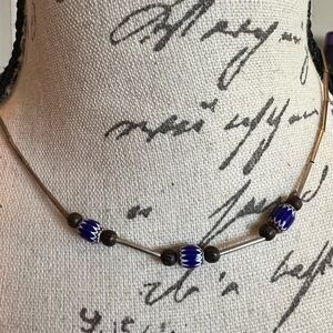 Women’s Silver Necklace with Blue Beads